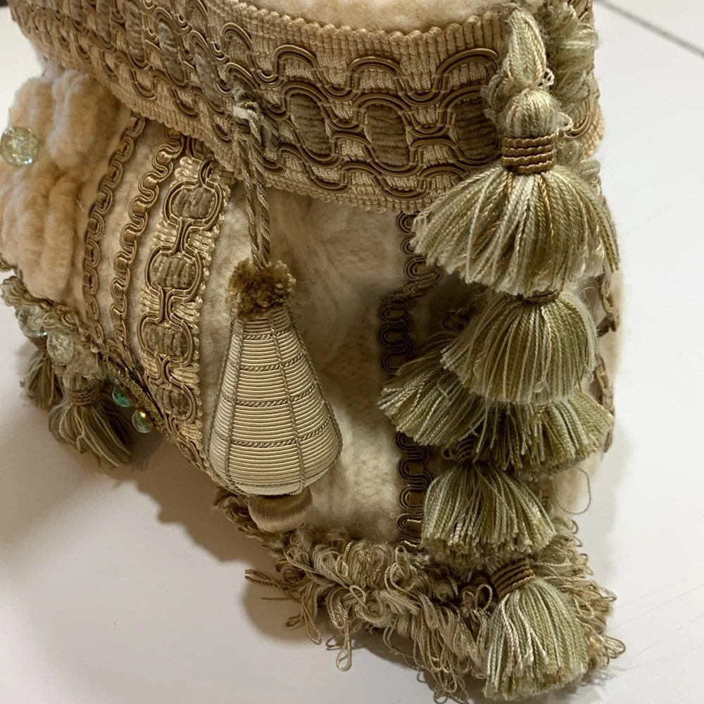 Bohemian Tassel & Embellished Gold & Cream Handbag Purse - Picture 10 of 10